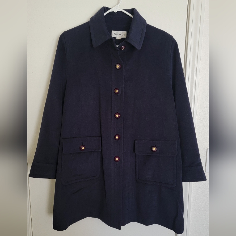Vintage Korean Navy Blue Wool Coat
